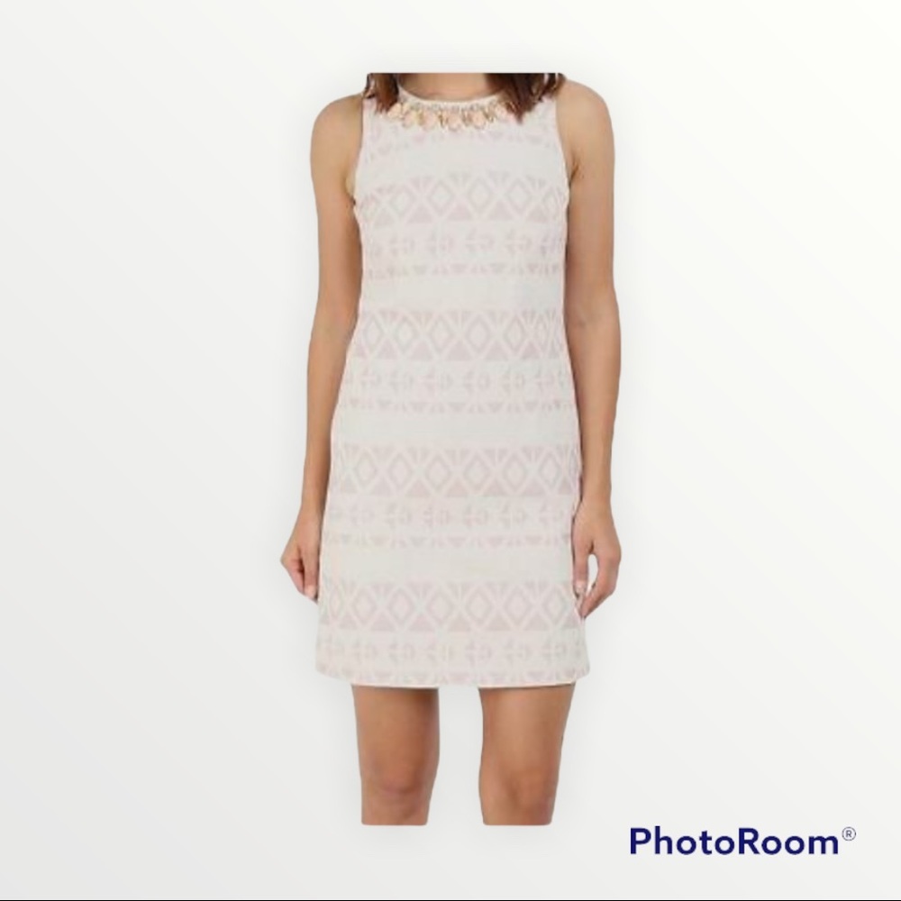 Vince Camuto Women Pink Embellished Jacquard Sleeveless Shift Dress
